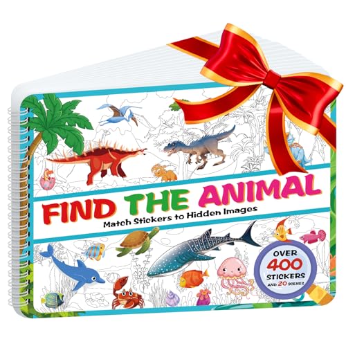 Kalysky Trova l'animale libri adesivi bambini, 400+ Adesivi Animali Oceanico Dinosauri, Abbinare l'animale e Colorare Divertente, Album Stickers Bambini Regalo Giocattolo per Ragazzi e Ragazze