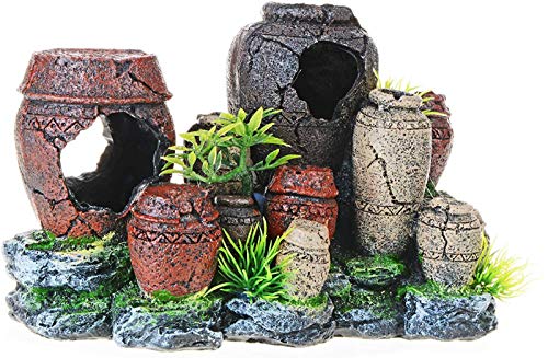 Mairuker Aquarium Resin Ceramic Jar Decoration,Aquarium Crafts Landscape Tree Stump Rock Hollow Cave Cichlid Stone for Aquatic Pets,Betta Fishes Cichlid Shrimp Play Hide Rest