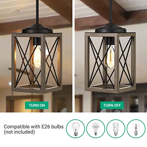 Image of DEWENWILS Pendant Light Fixtures, Metal Hanging Light Fixture with Wooden Grain Finish, 48 Inch Adjustable Pipes for Flat and Slop Ceiling, Kitchen Island, Bedroom, Dining Hall, E26 Base