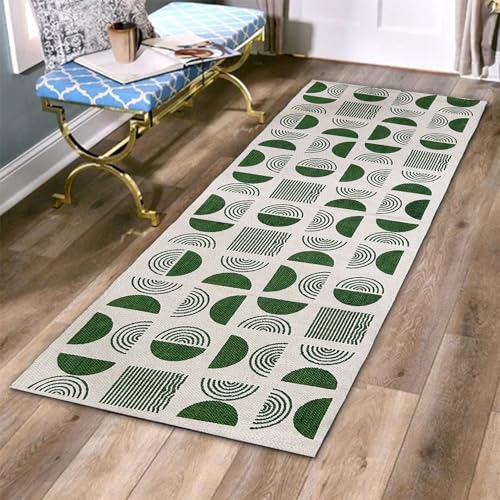Image of SAGON 2x5 Ft Printed Runner Carpet - Cotton Bedside Rug for Bedroom & Living Room (Green Half Moon)