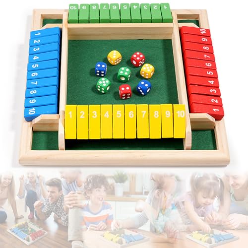 Abiemuce Shut The Box, 2-4 jugadores Shut The Box Juego de dados para adultos y niños, 8 dados, versión clásica de mesa para el aula, en casa, en fiestas o en el pub