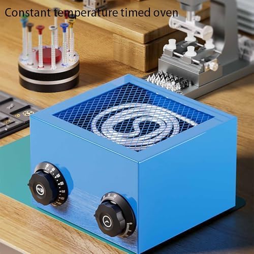 Secador de piezas de relojería con temporizador de 60 minutos, horno de baja temperatura para reparación de joyas, calor ajustable, cesta de malla, silencioso.