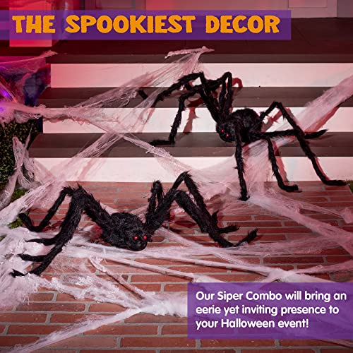 Image of JOYIN 2 Pack 4 Ft Halloween Spider Decorations Outdoor, Scary Large Giant Spiders with Adjustable Legs for Halloween Outside Decor, Yard Lawn Indoor Haunted House Props