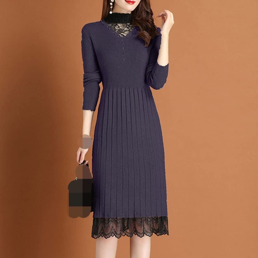 Pulls Tricot Femme,Ourlet en Dentelle Violette pour Femmes Pull Tricoté Robe Jupe Plissée Pull Coupe Ajustée Bas All-Match Pullover Jumper Mode Cadeau pour Petite Amie Fête des Mères