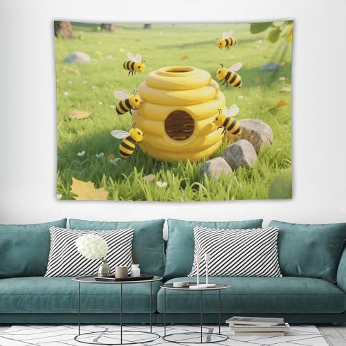 Tapisserie murale esthétique grande taille rideau de fond vintage nid d'abeille maccbn