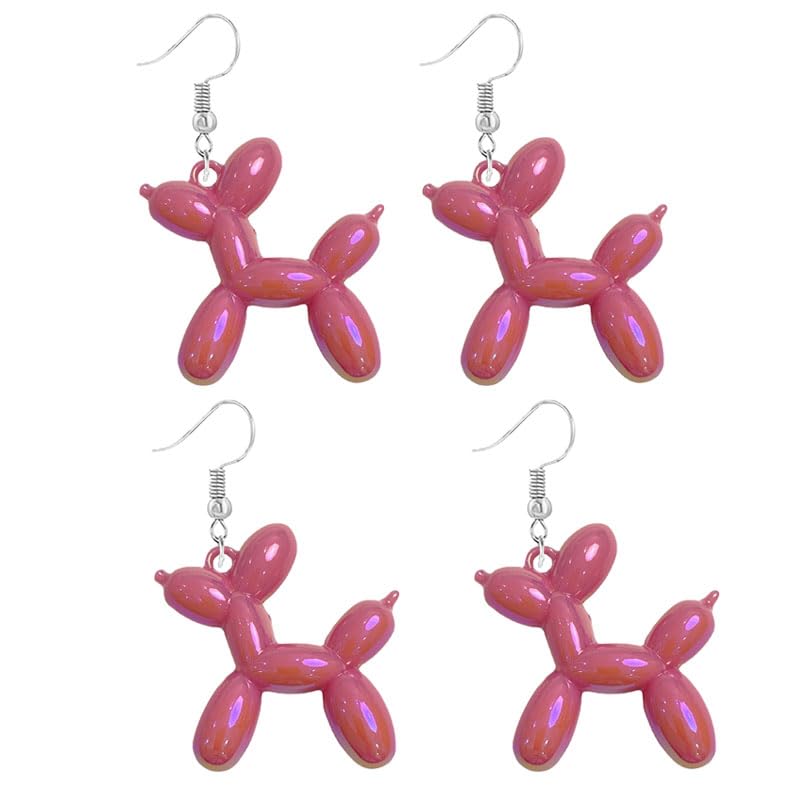 LPYO Two Pairs 3D Balloon Dog Earring for Women Creative Resin Cartoon Sweet Dog Earrings Charm Handmade Lightweight Animal Dangle Drop Earrings for