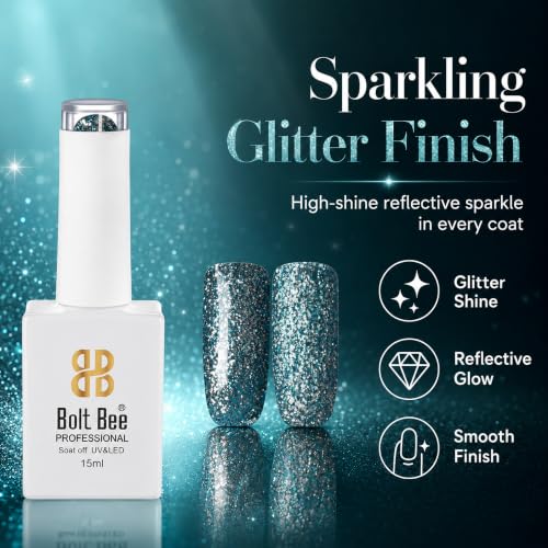 Image of BOLT BEE 15ML Gel Nail Polish 1Pc Clear Pink Glitter Nail Polish Soak Off UV LED Nail Gel Polish Nail Art Starter Manicure Salon DIY at Home, 0.5 OZ (1) (78)