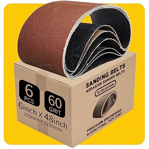 6 x 48 Inch 60 Grit Sanding Belt | Premium Aluminum Oxide Sanding Belt | Premium Sander Sandpaper – 6 Pack Cover