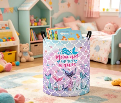 Image of Baby Laundry Basket Baby Nursery Hamper Kids Laundry Basket Toy Storage Bin for Boys Room Decor Gift Baskets for Bedroom Bathroom(Mermaid Tail)