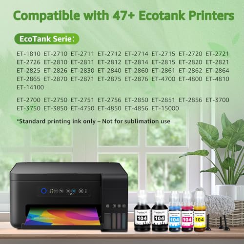 GREENSKY 104 Farbstofftinte Kompatibel mit Epson 102 104 Multipack für Epson EcoTank ET-2870 ET-4800 ET-2876 ET-2862 ET-2861 ET-2820 ET-2810 ET-2875 ET-4850 ET-2850 ET-4856 ET-2856 ET-3850(5P)
