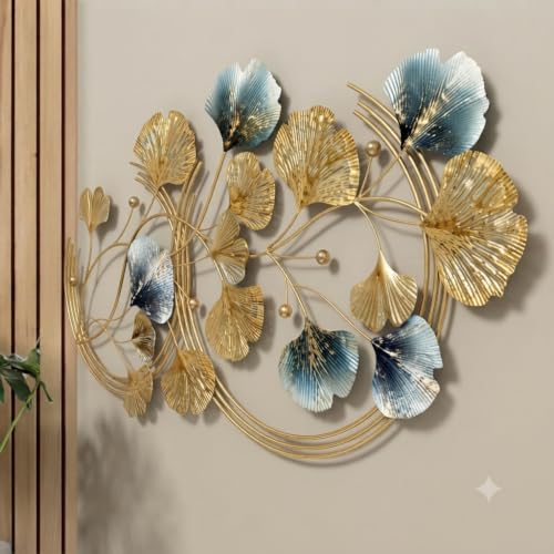 Image of SMILES GIFT Luxury Imported Wall Hanging | Sophisticated Double-Ring Ginkgo Metal Wall Hanging | Sculpture for Home Decor for Living Room & Office