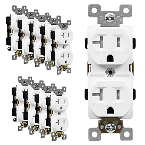 ENERLITES Duplex Receptacle Outlets, Tamper-Resistant, Industrial Grade, 20A 125V, Self-Grounding, 5-20R, 2-Pole, 3-Wire Grounding, UL Listed, 62080-TR-W-10PCS, White (10 Pack) by ENERLITES - Used condition - US$21.09