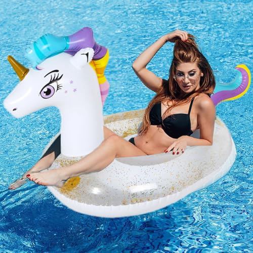 CIYIN Flotador de Unicornio, Unicornio Hinchable Grande, Anillo de Natación Unicornio, Piscina de Unicornio, Hinchable para Piscina Unicornio para Adultos y Niños, para Piscina Playa Verano Party