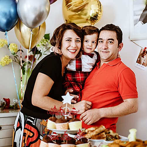 Rsstarxi 24 Pack Merry Christmas Cupcake Toppers Glitter Xmas Tree Santa Hat Deer Merry Christmas Cupcake Picks Decoration For Winter Christmas Theme Xmas Holiday Birthday Party Supplies Red #TOP5