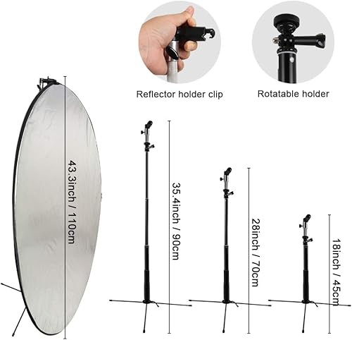 Miniatura 5 de Reflector de luz plegable 5 en 1 de 43 pulgadas43.3 in con abrazadera de metal y soporte de luz para iluminación de estudio al aire libre