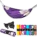 Produktbild slomock Hängematte & Strandtuch für 2 Personen, 2 in 1, zu 100% aus Baumwolle in 8 Farben (In- & Outdoor 250 x 145 cm + 2 Seile 250 cm) (VIOLETT)