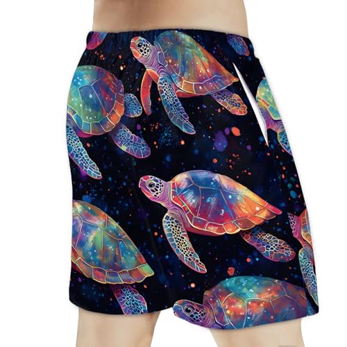 Men's Swim Trunks,Sea Turtle Blue Beach Shorts Mesh Lining Elasticized Drawstring Shorts S3