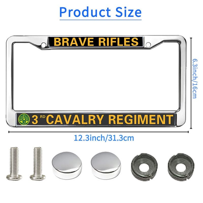Image of Brave Rifles 3rd Cavalry Regiment License Plate Frame Metal Car Tag Holder | Brave Rifles 3rd Cavalry Regiment License Plate Frame Heavy Duty Metal Tag Cover Fit Standard US Auto Truck Accessories