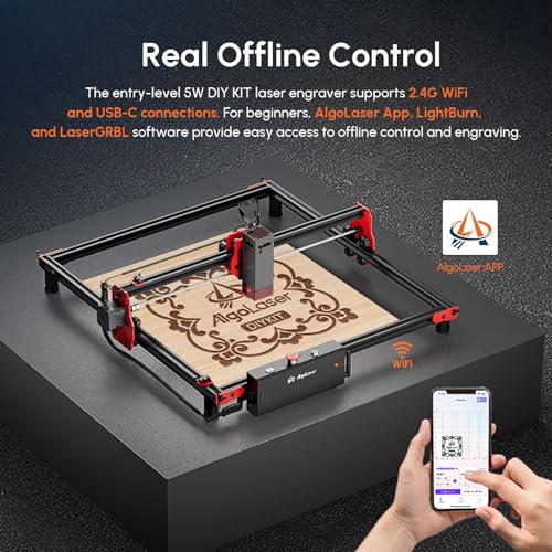 AlgoLaser Kit DIY Gravador a laser de 5 W, suporta WiFi e parada de emergência, máquina de gravação