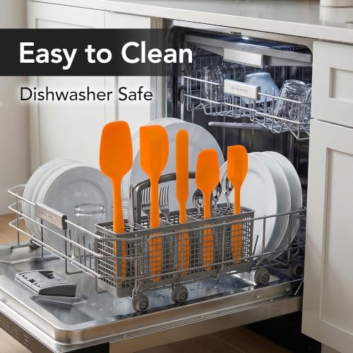 Image of OVENTE Silicone Spatula Set of 5, Heat Resistant, Orange SP12305O | Food Grade Rubber Spatula, BPA-Free and Dishwasher Safe, Nonstick Kitchen Utensils for Baking, Cooking and Mixing