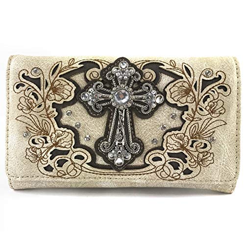 Zelris Western Floral Blossom Cross Women Crossbody Wrist Trifold Wallet