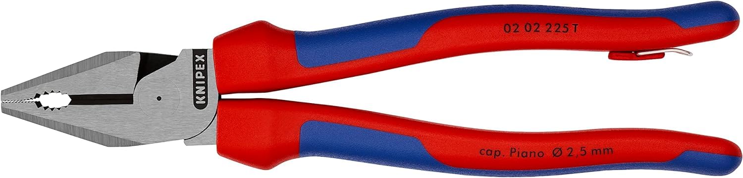 Knipex Alicate universal de fuerza negro atramentado, con fundas multicomponentes, con anilla de fijación integrada para colocar un dispositivo de protección anticaídas 225 mm 02 02 225 T
