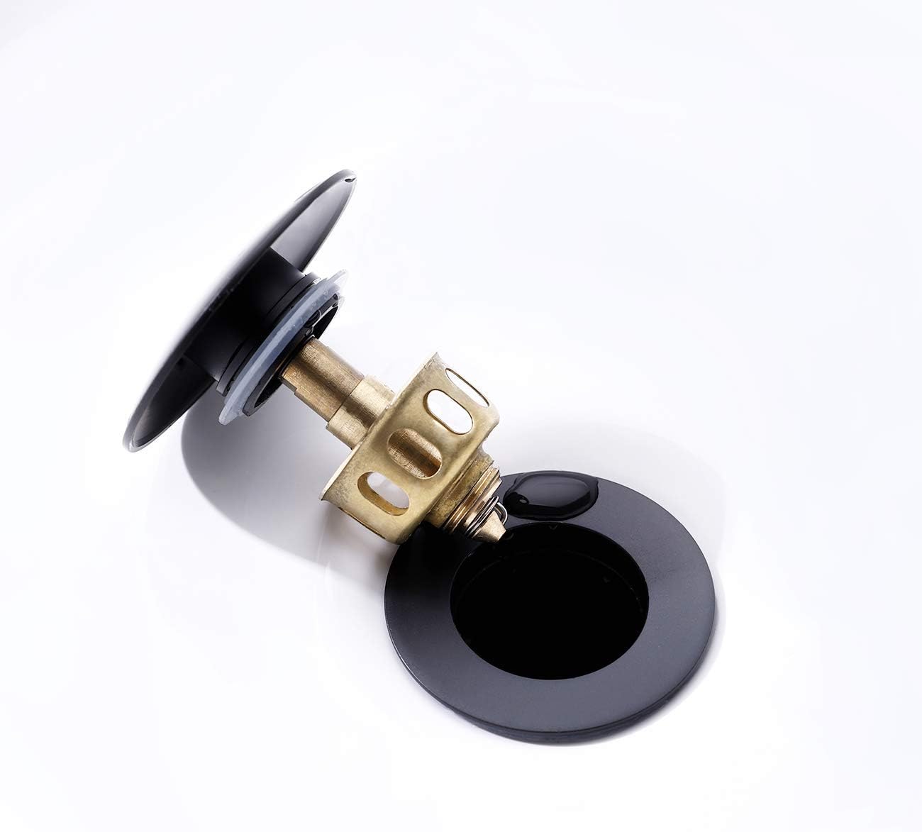 KES Bathroom Sink Drain with Strainer Basket Hair Catcher Anti Clog Pop Up Drain Stopper Vanity Vessel Sink without Overflow, Matte Black S2013D-BK - - 