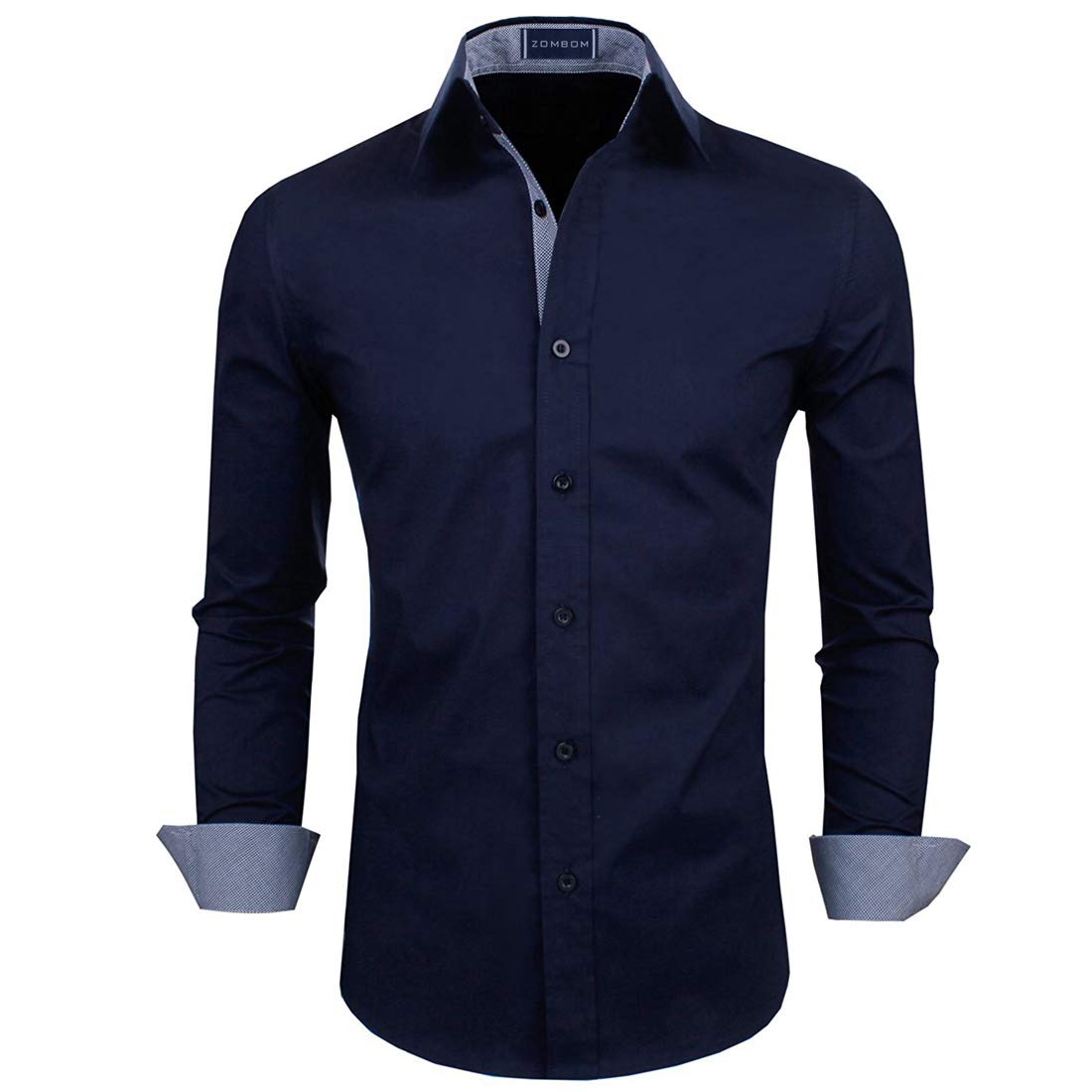 ZombomMen's Solid Cotton Blend Regular Fit Full Sleeve Collared Neck Casual Shirt Blue