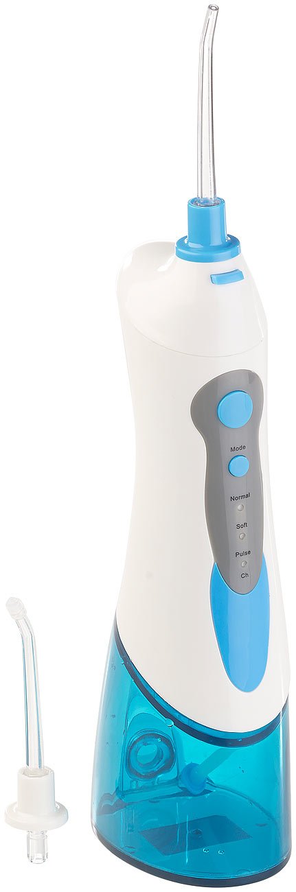 newgen medicals Zahnpflege: Akku-Munddusche, 180-ml-Wassertank, 1.700 Impulse/Min., 120 psi, USB (Water Flosser, Elektrische Munddusche, Koffer)