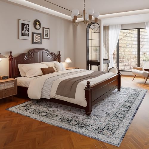 Vintage 8x10 Washable Area Rug, Low-Profile Large Area Rug with Non-Slip Backing & Durable Edge Binding, Pet-Friendly Carpet, Large Rug for Living Room, Bedroom, Dinning Room