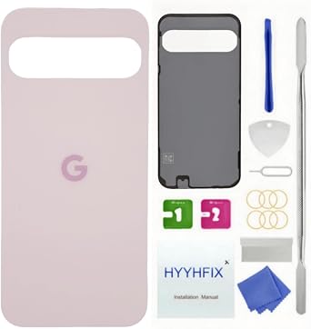 Pixel 9 Pro XL Back Glass Replacement for Google Pixel 9 Pro XL 5G Rear Back Cover Glass Battery Door Waterproof and Professional Repair Tool Kit Rose Quartz
