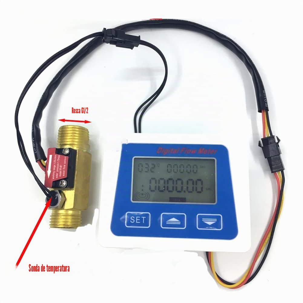 Totalizador de flujo de agua y medidor de caudal con pantalla LCD digital+G1/2 "Sensor de caudalímetro de agua líquida efecto Hall - 1-25L/min