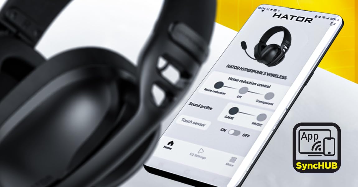 HATOR Hyperpunk 3 Wireless Gaming Headset - Wireless Hi-Res Audio, Hybrid ANC, driver da 40 mm, Bluetooth e 2.4 GHz, batteria da 45 h, microfono rimovibile, USB-C - per PC, PS5, nero