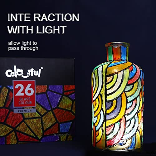 Colorful Glass Paint Kit With 6 Brushes, 1 Palette & 1 Sponge - Gallery 26 Colors (30Ml/Bottle & Special Gold Silver) Decoart Permanent Acrylic Painting Set For Jars, Wine Glasses #TOP6