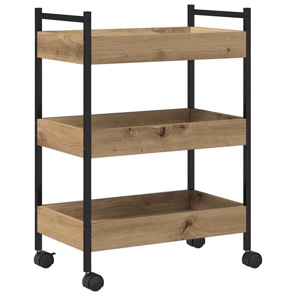 vidaXL Carro de Cocina Roble Artesanal 50 x 30 x 70 cm, Carro de Cocina Moderno, Carrito Rectangular móvil, Durable Madera, Almacenamiento rodante para Interiores