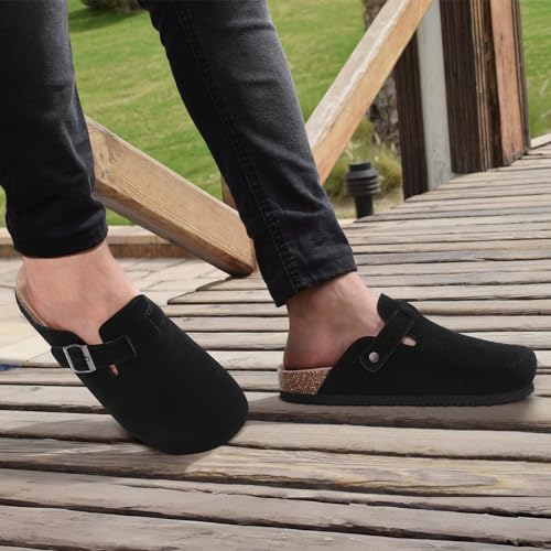 Image of ODOLY Genuine Suede Clogs for Women Men Soft Cork Footbed Leather Mules Comfort Potato Shoes with Arch Support