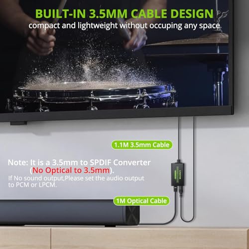 Image of LiNKFOR 3.5mm to SPDIF Converter Analog to Digital Audio Adapter for Enhanced Sound Toslink Optical Output 3.5mm to Optical with Optical Cable for Amplifiers & Soundbars