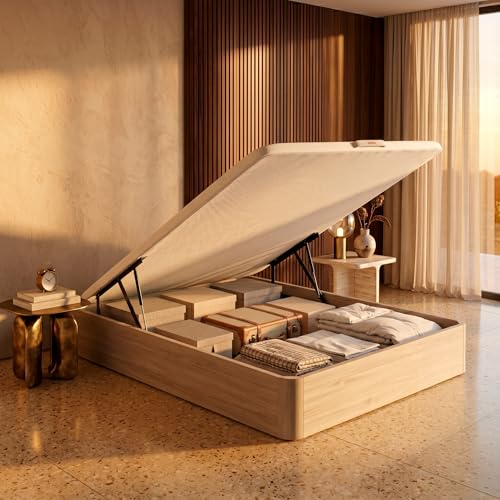 PIKOLIN Canapé Abatible de Madera con Gran Capacidad | Montaje y Retirada Usado Incluido | Esquinas Delanteras Redondeadas | 150x190 | Color Glaciar | 32 cm Altura | AIRBOX