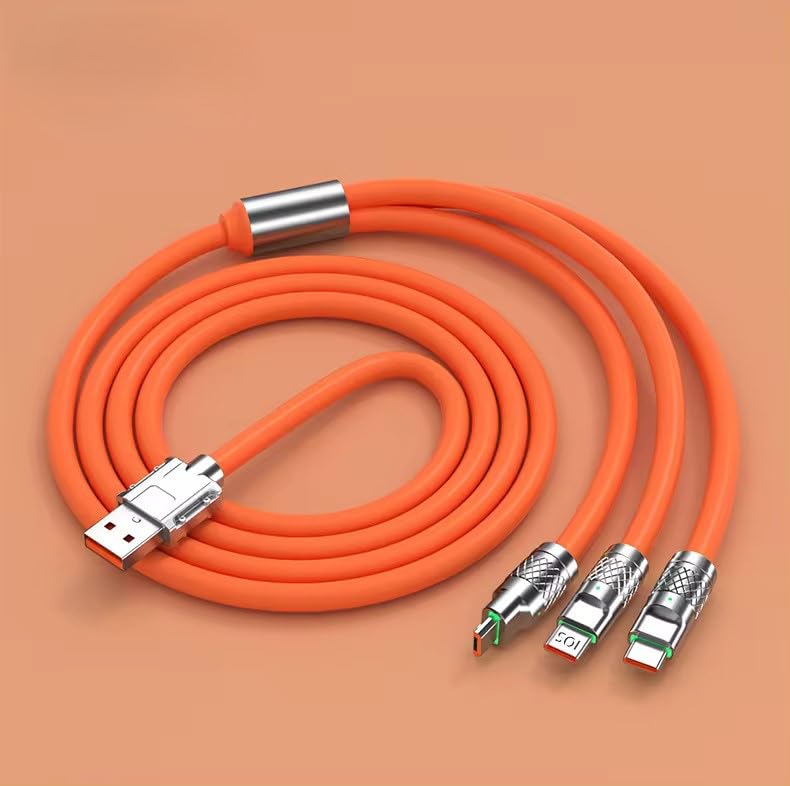 3 in 1 Multi Charging Cable 6.6FT,120w Chubby Fast-Charging,Cable USB with Type-C/Micro USB/IP Connectors for, android, IOS,Iphone,ipad Phones, Tablets and Electronics, Orange (ORANGE)