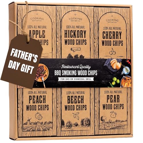 Large Wood Smoking Chips for Smoker - 6 Flavor Variety Pack of Natural Wood Chips - Apple, Hickory, Cherry, Peach, Beech, and Pear - Grilling Accessories for Smoker Grill, Charcoal and Gas Grill
