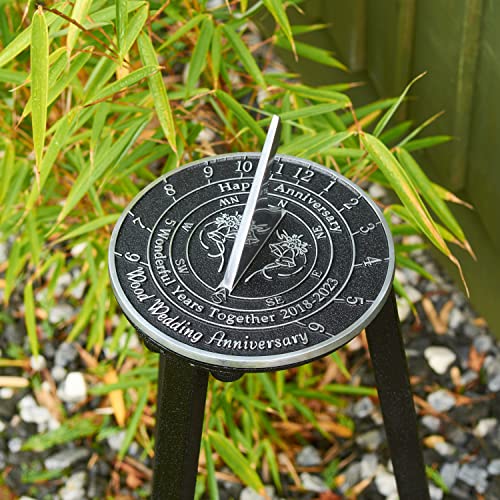 Anniversary Sundial Gift For 5Th Wood Wedding Anniversary 2018-2023. Recycled Metal Home Decor Garden 5 Year Present Idea Handmade In Uk For Parents, Grandparents, Friends Or Couples Black #TOP7