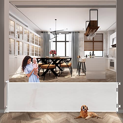 Retractable Baby Gate,Mesh Baby Extra Wide Gate,Extra Long Dog Gate, 33" Tall,Large Extends Up To 118" Wide,Child Safety Extra Large Gate For Doorways, Stairs, Hallways,Indoor/Outdoor(33"X118",White) #TOP3