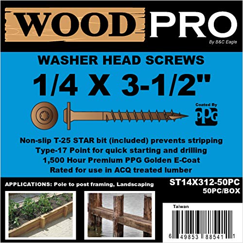 WoodPro Fasteners ST14X312-50PC 1/4-Inch by 3-1/2-Inch Length Round Washer Head Exterior Wood Screws, 50-Pack, Gold - Image 3