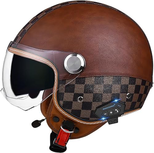 Casco Jet Retrò In Pelle, Casco Jet Mezzo Casco Da Scooter Con Visiera, Casco Jet Classico Vintage, Casco Da Moto Omologato ECE, Casco Da Moto Bol Bols Per Uomo E Donna A1,L/(57~60cm)