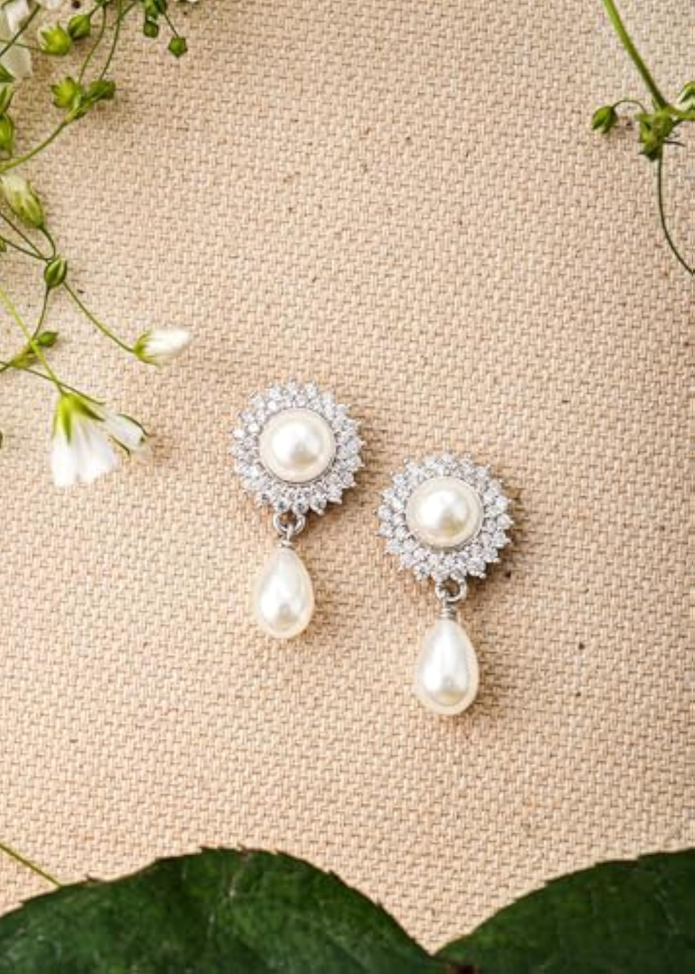 Women's Pure Hallmarked Silver Krishna Pearl Drop Bali Earrings