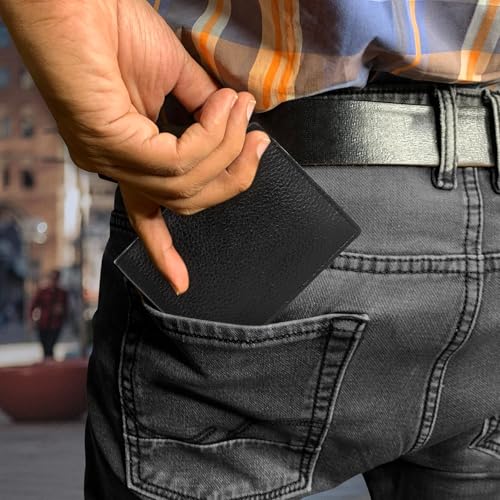Image of 100% Full Grain Nautral Genuine Pure Original Buff Leather Purse Wallet for Man Mens with Coin Pockets Bifold. 6 Card Slots, 2 Currency Slots, 1 ID Window & 2 Hidden Pockets (Black)