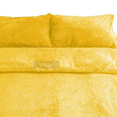 PARADISE STAR Teddy Fleece Duvet Quilt Cover Bedding Set including Matching Pillowcase Fluffy Thermal Warm and Cosy Ochre Single 135cm x 200cm Approximate - Image 2