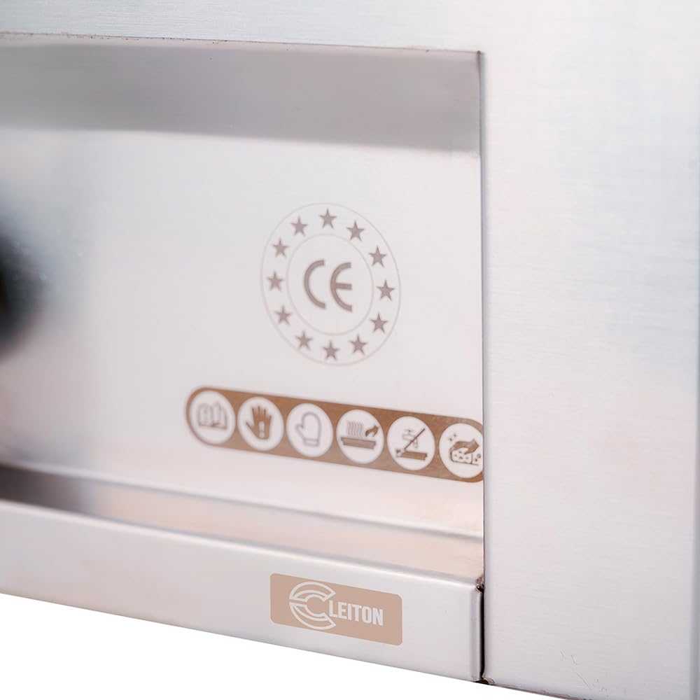 Cleiton® Plancha Industrial de Acero Inoxidable a Gas 50 cm Sobremesa Grosor de la Placa 4 mm para un Rápido Calentamiento con Termopar CE | Potencia 3 kW | Bares y Restaurantes