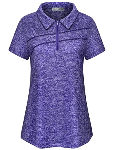 Image of MISS FORTUNE Women's Polo Shirts, Golf V-Neck Workout Tops, Moisture Wicking Ladies Golf Shirt Losse Fit for Tennis Yoga