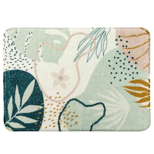 Uphome Bathroom Rugs Cute Green Plant Bath Mat Non-Slip Abstract Printed Bath Rug Soft Machine Washable Boho Floor Mats Aesthetic Design For Bathroom Tub Shower,18''X25'' thumb #1
